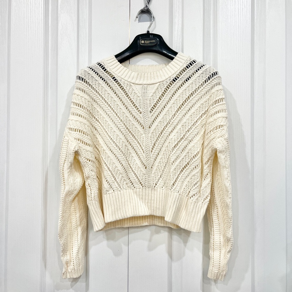 Old Navy | Cropped Chevron Open-knit  Sweater | Creme De La Creme  | xs petite